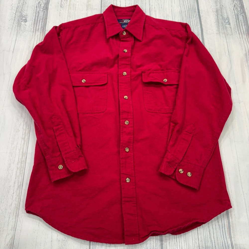 Five Brother Thick Button Shirt Medium Red Cotton Pockets Work‎ Mens